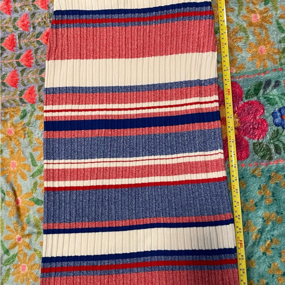 H&M Blue and Red Ribbed Pencil Skirt Midi Casual